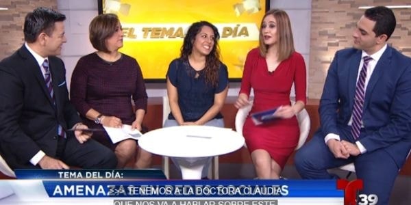 Dr. Claudia Porras Pyland on the Tema del Día panel at Telemundo 39